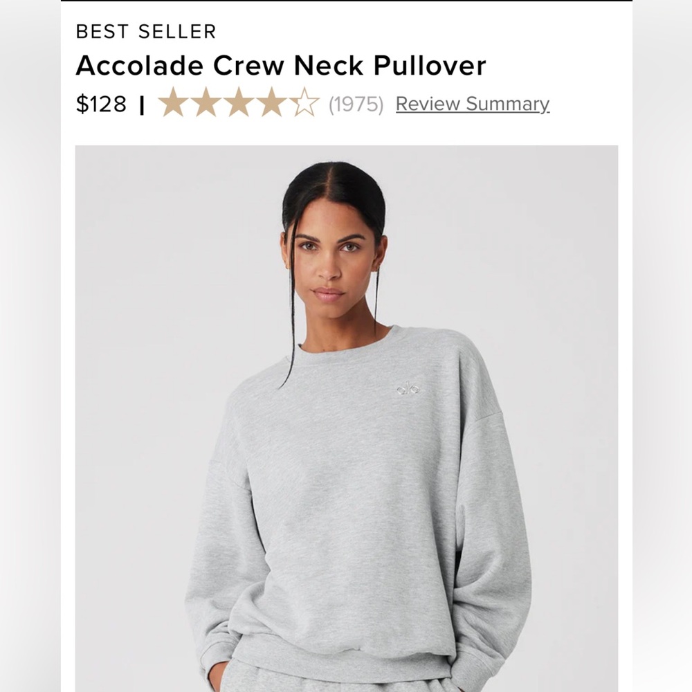 ALO Yoga Accolade Crew Neck Pullover in Athletic Heather Grey | size M